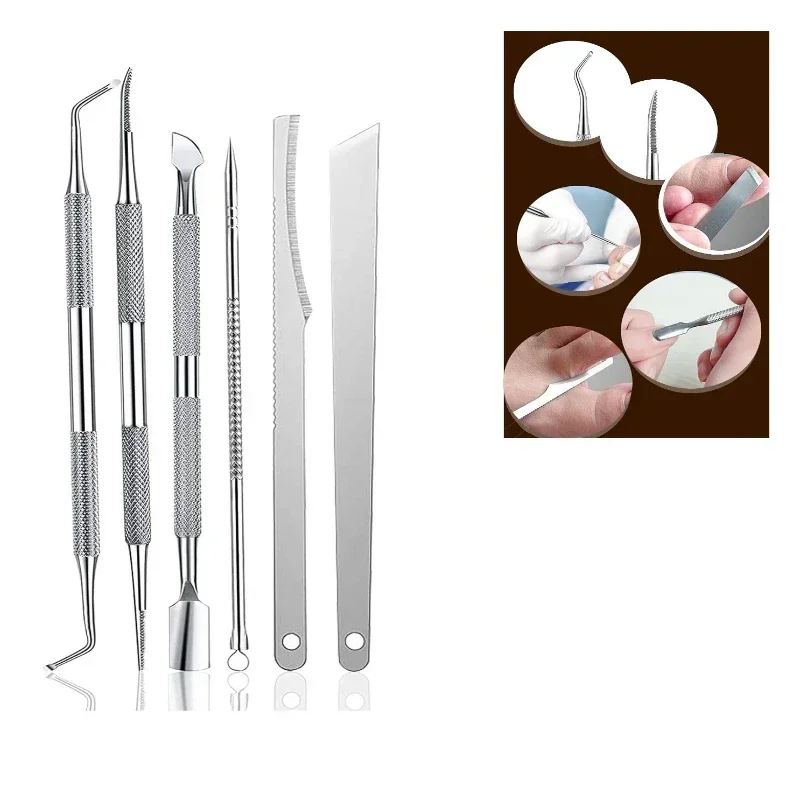 7-2Pcs Stainless Steel Manicure Pedicure Knife Dead Skin Remover Calluses Thick Hard Nail Clippers Acne Needle Pick Tool Set