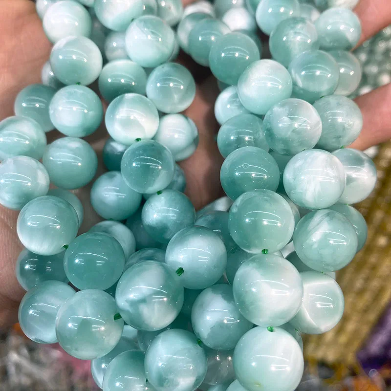 Natural Green Larimar Stone Round Loose Beads For Jewelry Making DIY Bracelets Necklace 15'' 6-8-10-12-14-16-18-20mm