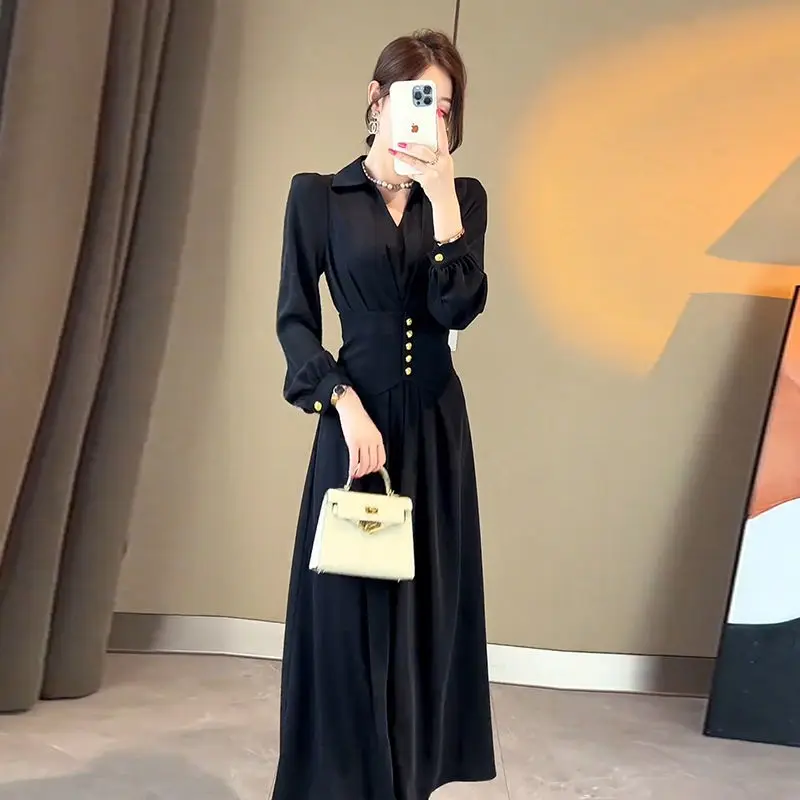 Elegant Temperament Grand Mid Length Dress Small Black Dress Socialite Lady Hepburn Light Luxury Dress