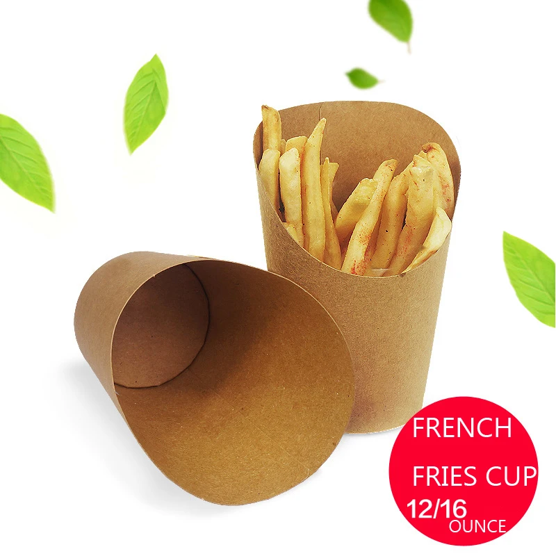 

Держатель для картофеля фри, одноразовый стаканчик из крафт-бумаги, жареная еда, сумки для тототовых чипсов, ресторанная упаковка, 12 унций, 100 шт.