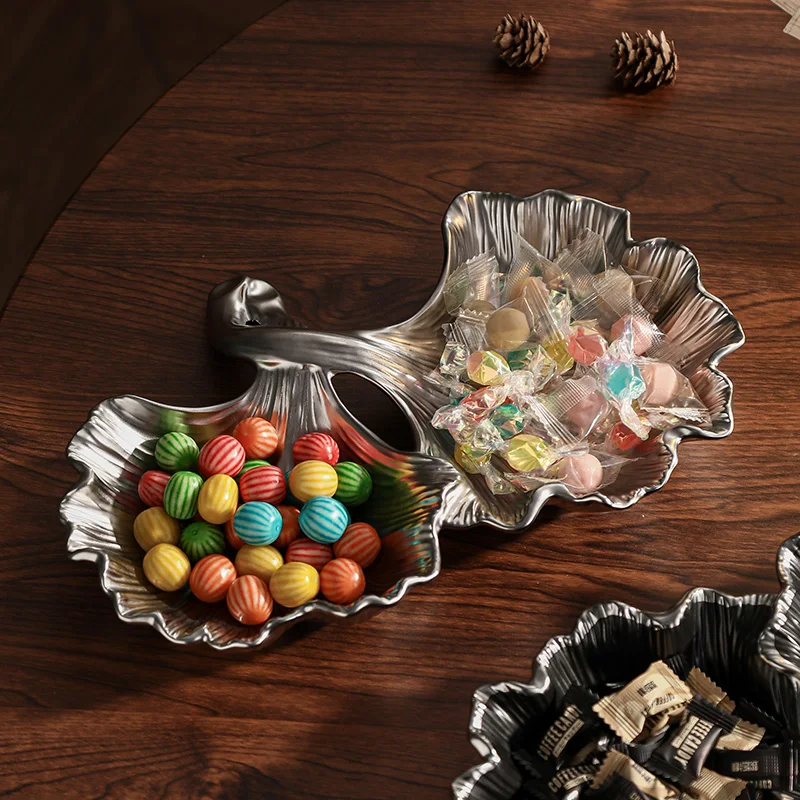 Ginkgo Leaf Fruit Plate Silver Ceramic Salad Dessert Plate Desktop Jewelry Cosmetics Storage Tray Nut Candy Box Home Decoration