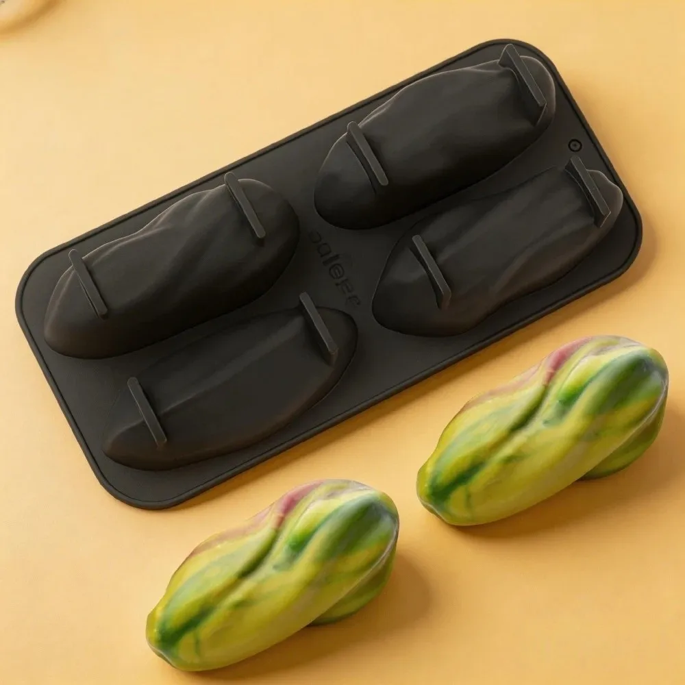 4-Cell Design Pistachios Chocolate Mold Food Grade Silicone Coffee Bean-shaped Mousse Cake Mould Flexible Handmade Baking Tools