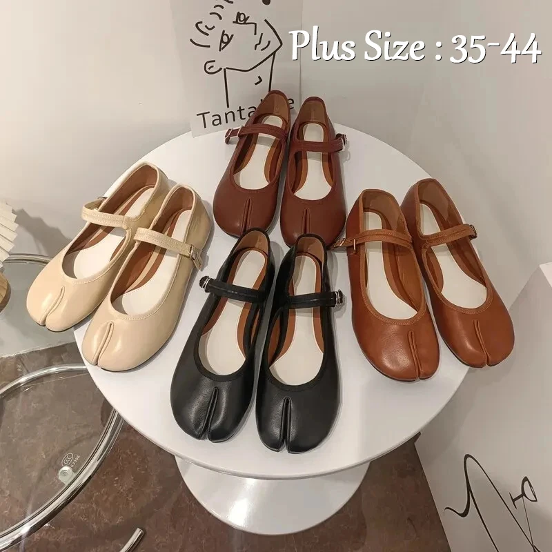 

IPPEUM Ballerina Flats Split Toe Shoes For Women Mary Jane Dress Pumps Plus Size 44 Leather Ballet Flats Shoes