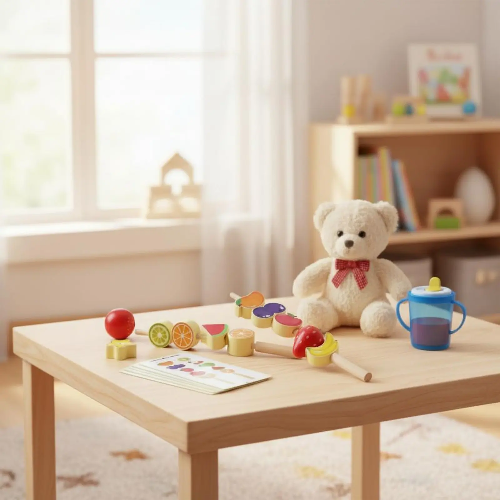 Fruit Skewer Threading Game Develops Hand-Vision Coordination Wooden Fruit Lacing Beads Wooden Threading Beads for Preschoolers