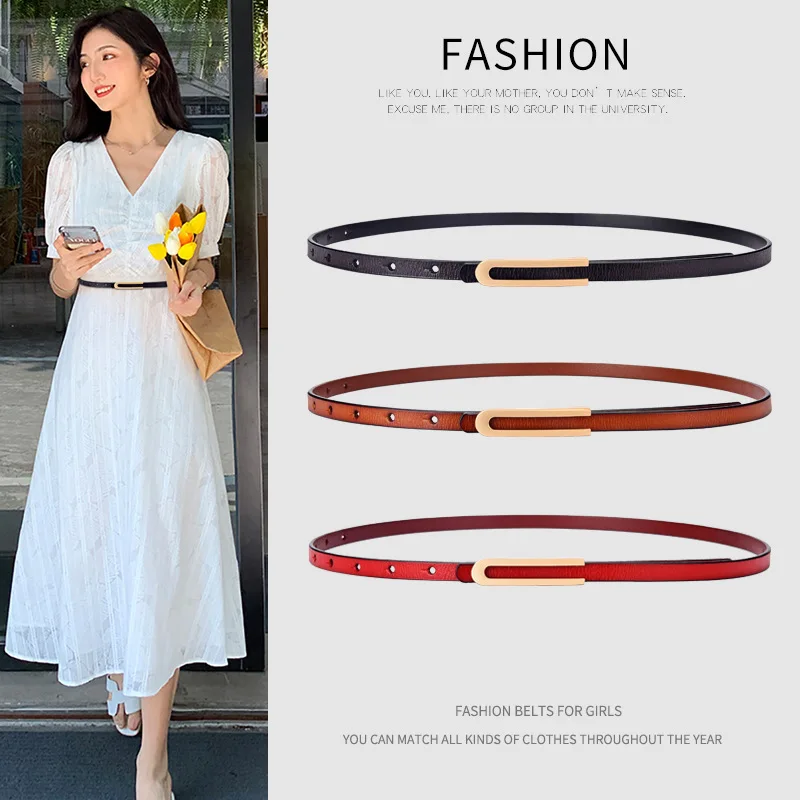 

2023 New Thin Belt Women's Genuine Leather Versatile Dress Decorative Shirt Thin Belt Korean Version Belt Belt