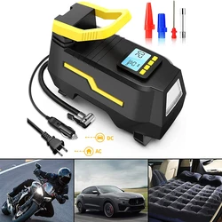 Inflador de neumáticos de coche, compresor de aire 2 en 1 de doble potencia, bomba de aire eléctrica portátil para vehículos y motocicletas, 110V-220V CA/CC 12V