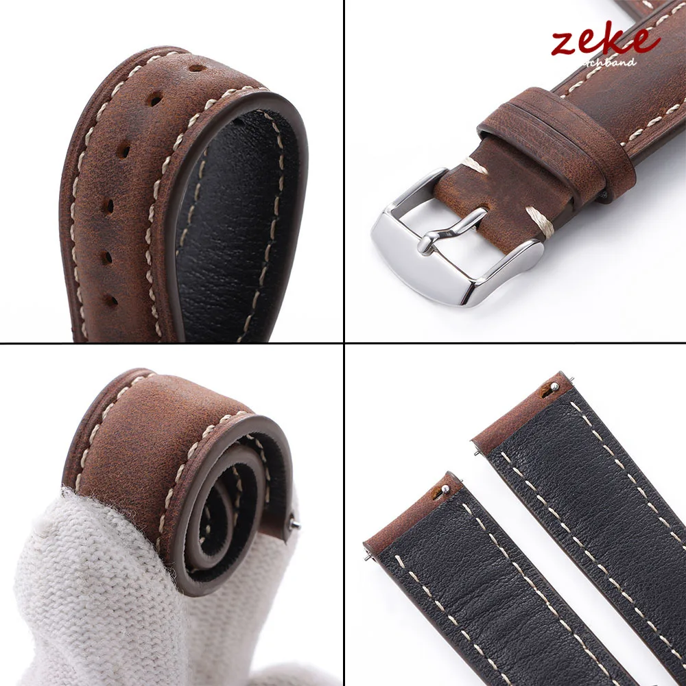 Vintage Dark Brown Cowhide Watch Strap, Quick Release