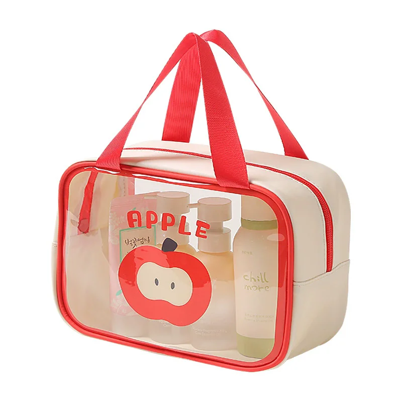 PVC waterproof toiletry bag, large-capacity travel storage bag, cute apple makeup bag, hand-held swimming bag, three-piece set