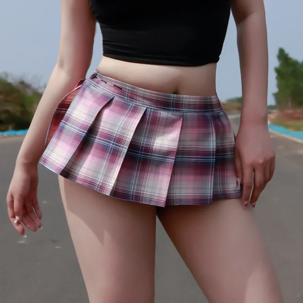 Sexy Mini Lattice Skirts Women Girl Japanese Student Low-Waisted Club Pole Dancer Party Short Skirt Sex Game Summer Fashion