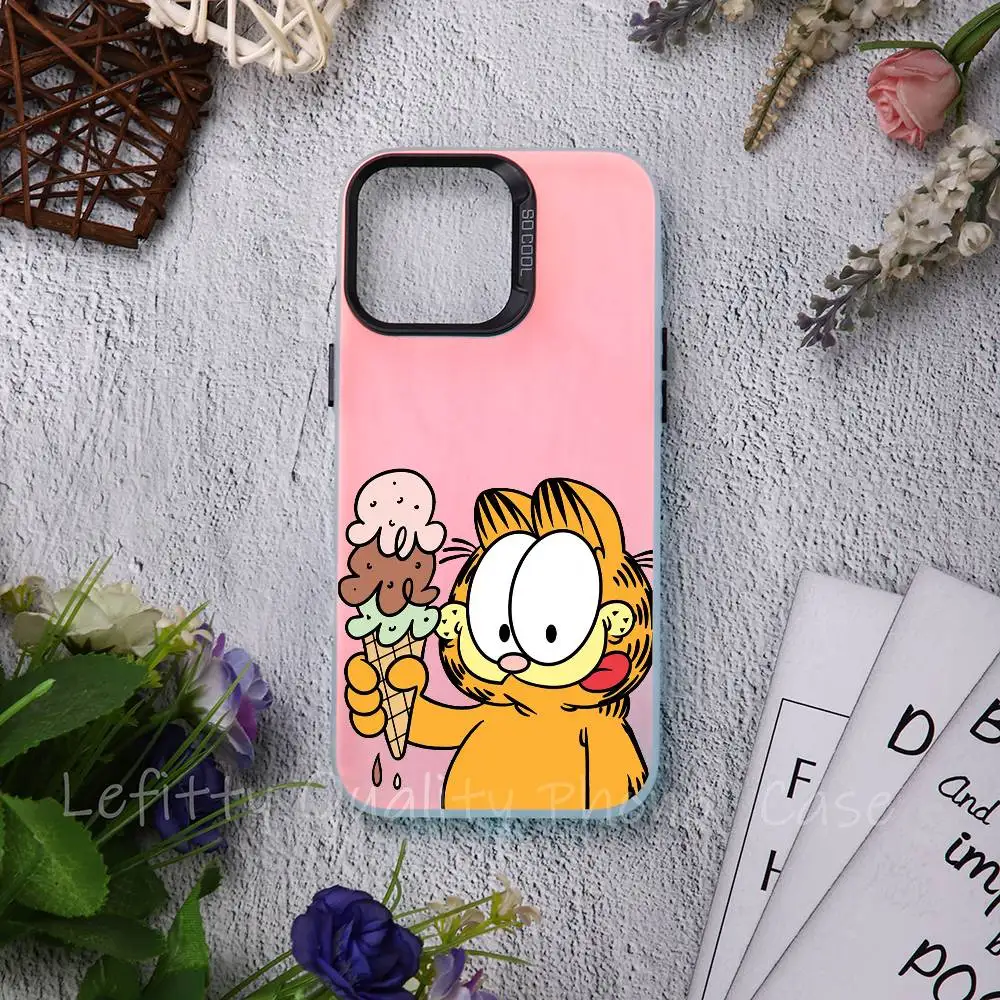 لطيف الكرتون G-garfield القط جراب هاتف ليزر معدني آيفون 16 15 14 13 12 11 برو ماكس ماتي أورورا متعدد الألوان التدرج كوف #2