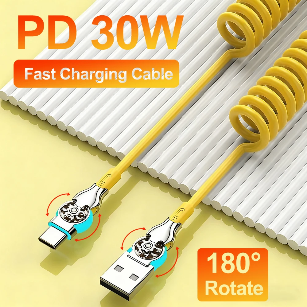 

PD 30W Retractable USB C Fast Charging Cable For iPhone 17 Samsung Xiaomi HUAWEI 180 Degree Rotation USB A to Type C Data line