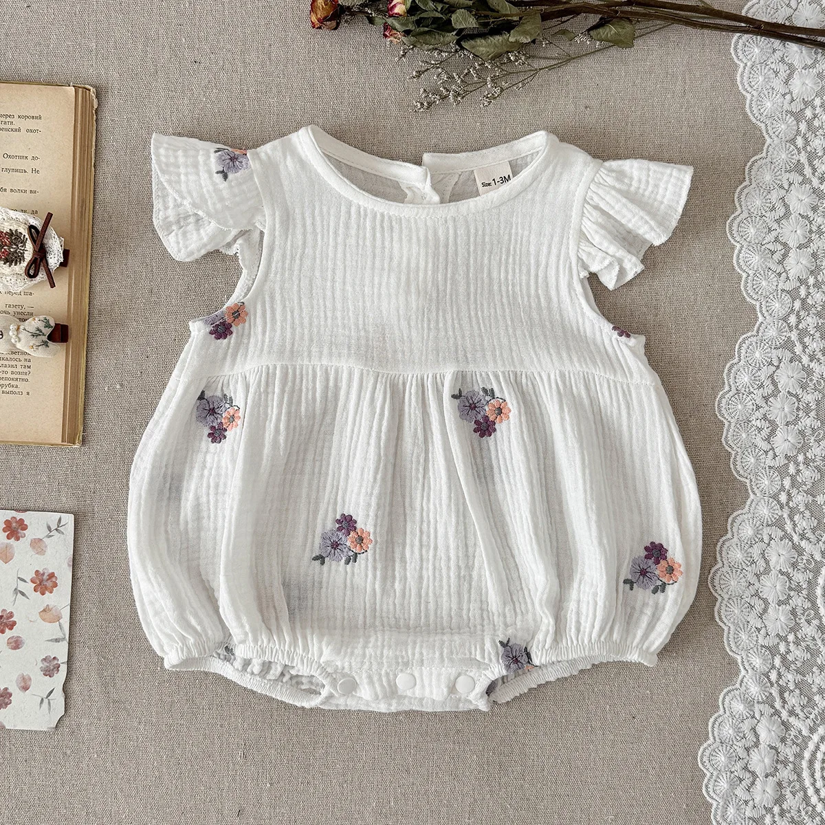 MILANCEL Summer Baby Bodysuit 1-18M Embroidered Flowers Girls One Piece Cute Comfortable Toddler Clothes Infant Jumpsuit