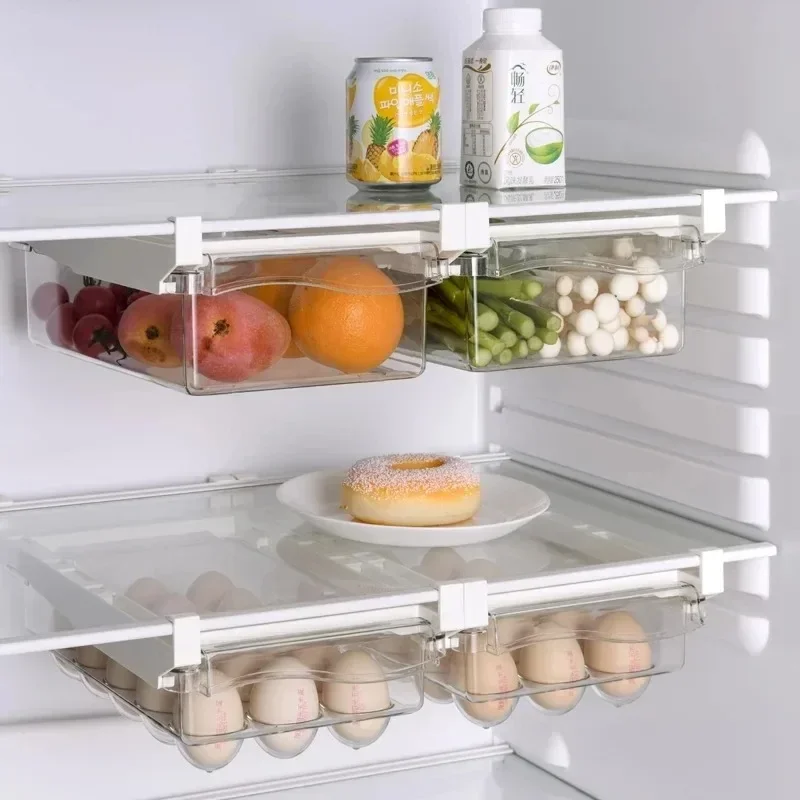 1/2pcs Fridge Organizer Fruit Egg Refrigerator Storage Box Under-shelf Drawer Fresh-keeping Kitchen Fridge Organizer