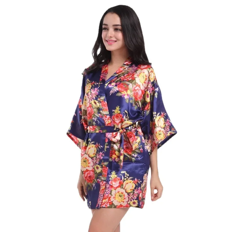 Mulher floral quimono robe cetim vestido de noiva vestido de dama de honra robes sleepwear