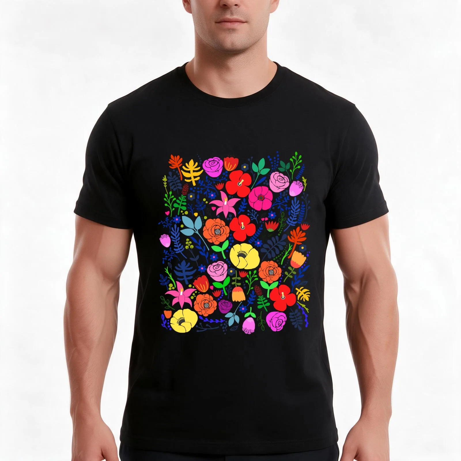 Secret Flower Garden T-Shirt, Summer Casual Cotton Tee, Oversized Streetwear Tops, Vintage Graphic Print, Loose Fit Short Sleeve