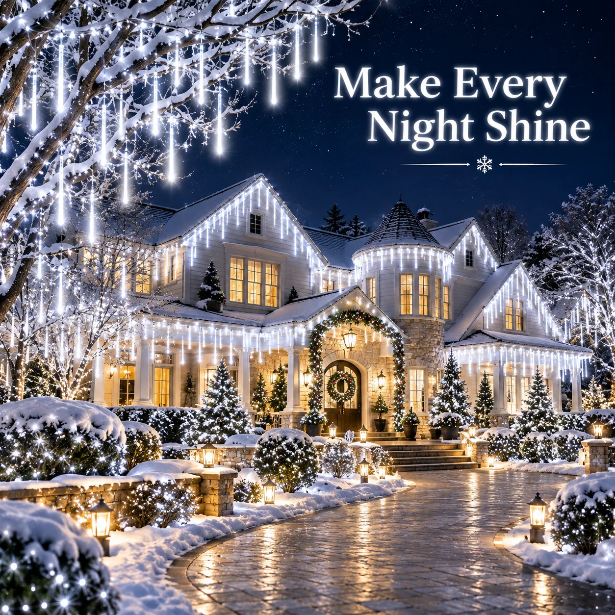 Christmas White USB Meteor Shower Lights Falling Rain Icicle String Lights for Wedding Roof Eaves Window Winter Holiday Decor