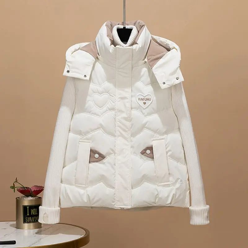 

Faionable ort down Cotton Vest Women's Loose Fit Detachable Hooded Jaet Autumn Winter New Arrival Commute Sle Zipper ...