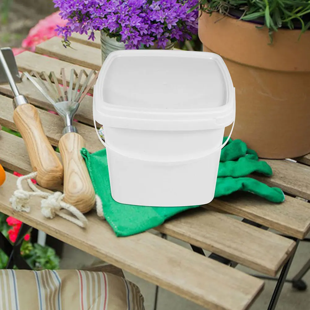 

1pcs Square Plastic Bucket with Lid Strong Handle Portable Water Storage Household Garden Dorm Use Multi-Functional White Bucket
