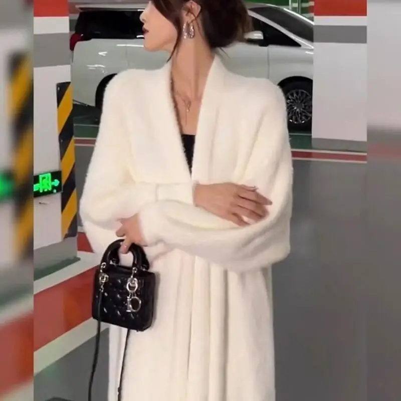 

Hot Autumn Winter New Women Clothing Fashion Casual Lazy Style Loose Sweater Jacket Medium Long Versatile Knitted Cardigan Coat