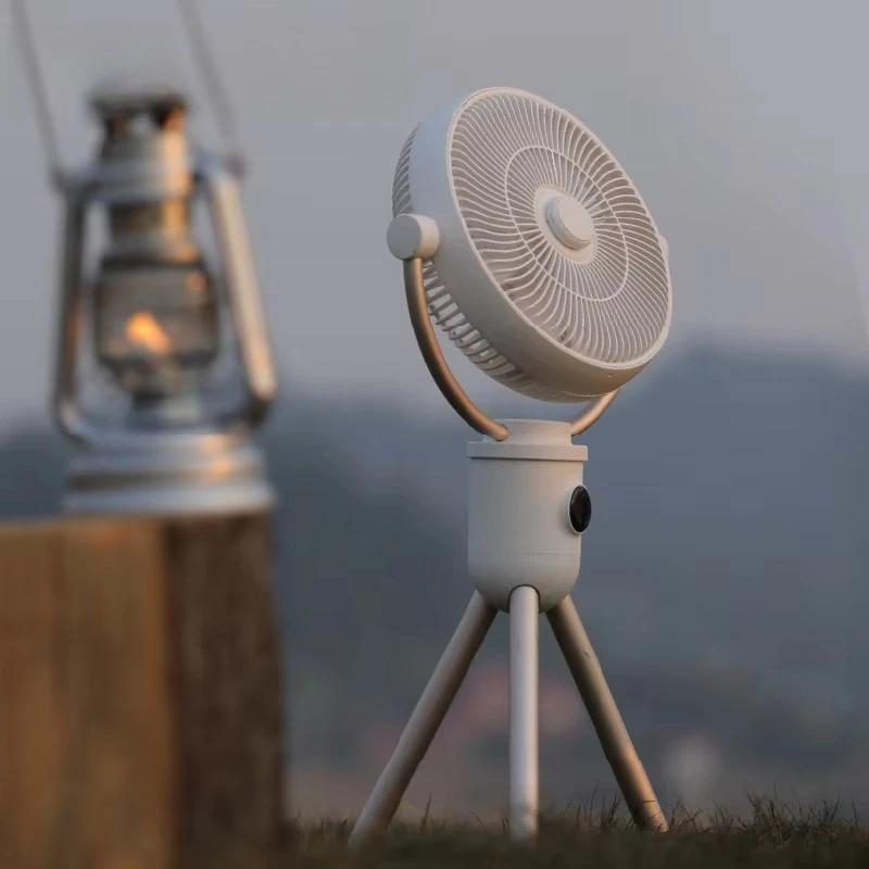 

New Outdoor Desk Camping Fan Portable Tripod Fan Rechargeable Stand Hanging Rotate Led Light Fan With Remote Controller