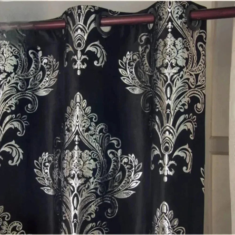 

Bronzing Velvet European-style Curtains For Living Dining Room Bedroom Black Velvet Curtain Silver Light Luxury Customization