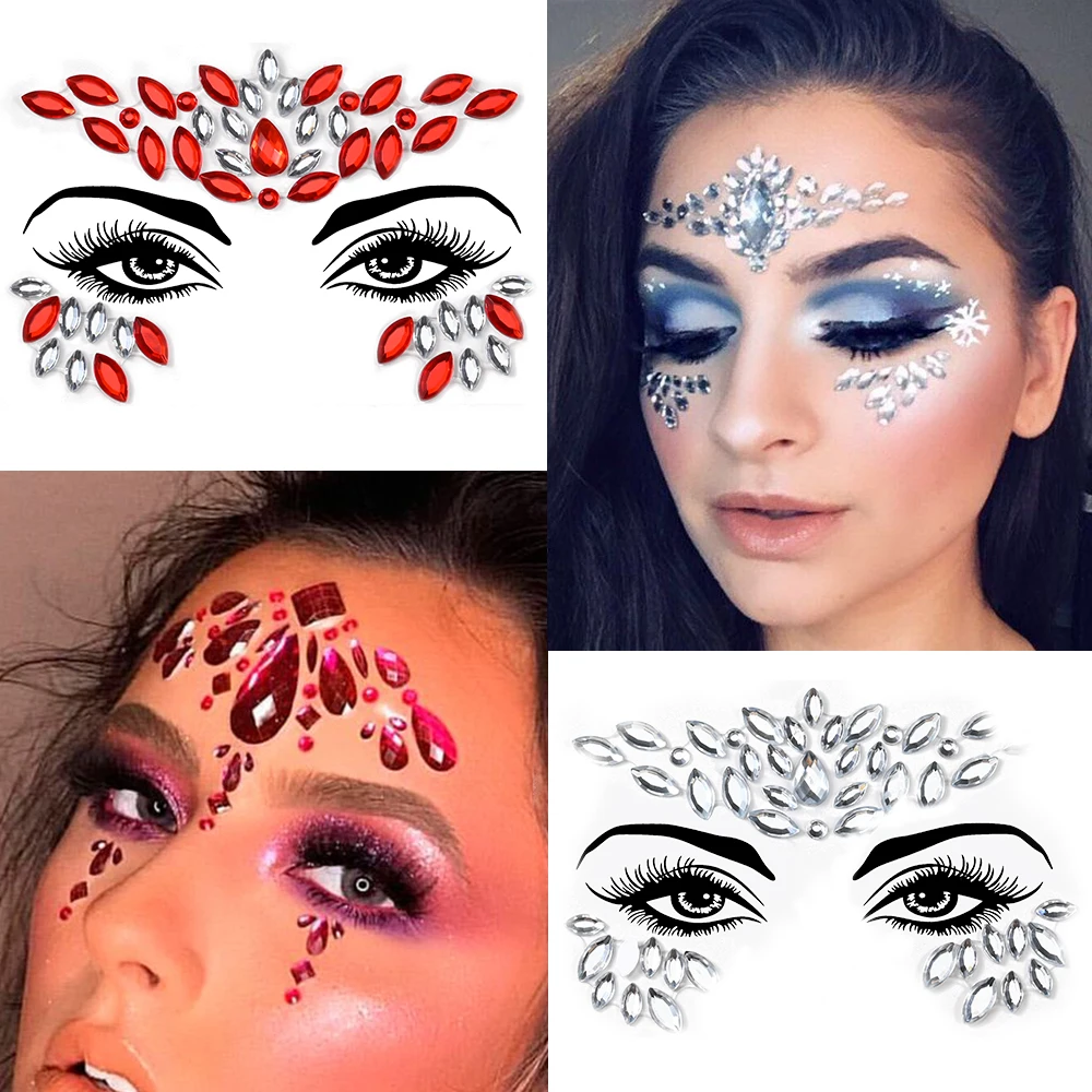 1 Adet Renkli Parlak Kristal Rhinestone Yüz Çıkartmalar 3D Kendinden Yapışkanlı Göz Yüz Glitter Elmas Çıkartmaları Etiket Parti Yüz Kaydırıcılar