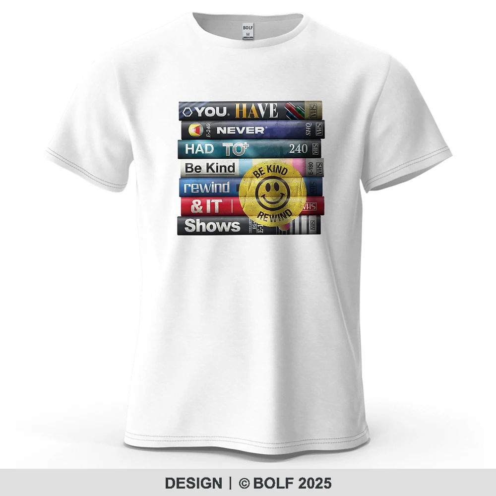 Be Kind Rewind Inspirierendes bedrucktes Herren-T-Shirt aus 100 % Baumwolle, übergroße Retro-Grafik-T-Shirts für Damen, Tops, T-Shirts, Streetwear
