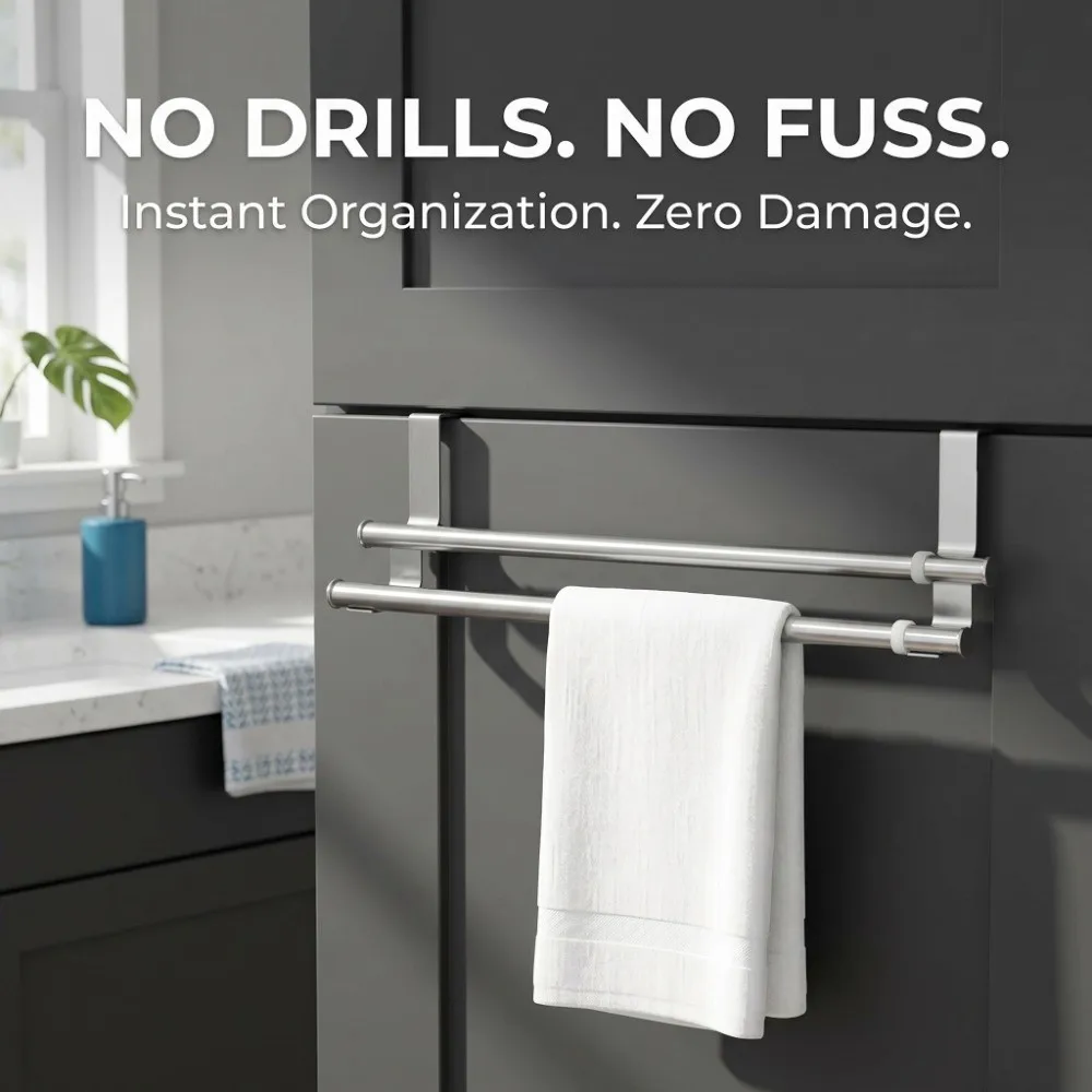 Practical Stainless Steel Towel Rack Retractable No Drilling Towel Holder Space Saving Silver Towel Bar Home Apartment