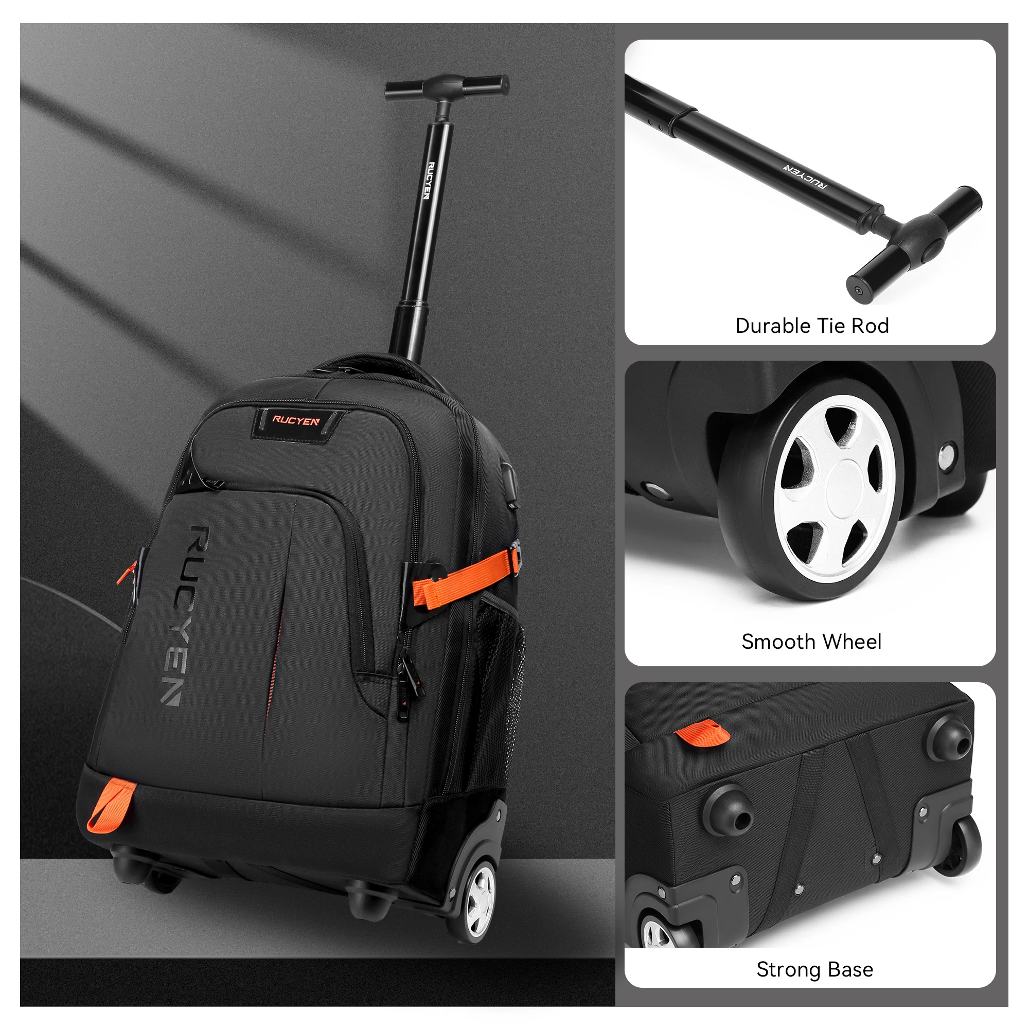 Trolley-Gepäck-Rucksack mit Rollen, rollender Rucksack, abnehmbare Räder, Geschäftsreise, Laptop, Schultasche, Unisex, Boarding-Tasche