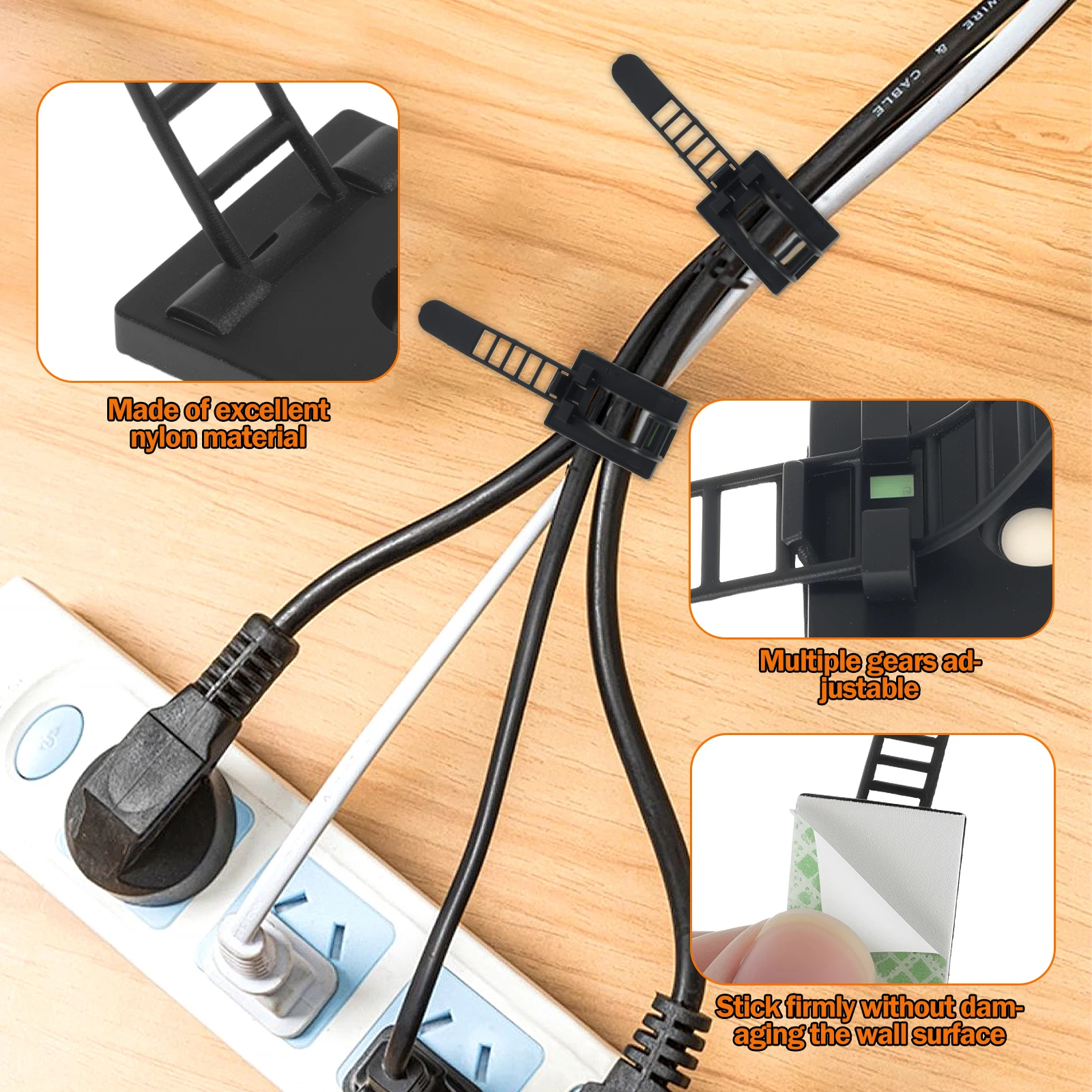 For Desk Wall Office Multifunctional Organization Adhesive Cable Ties 100 Pieces Nylon Straps Wire Clips