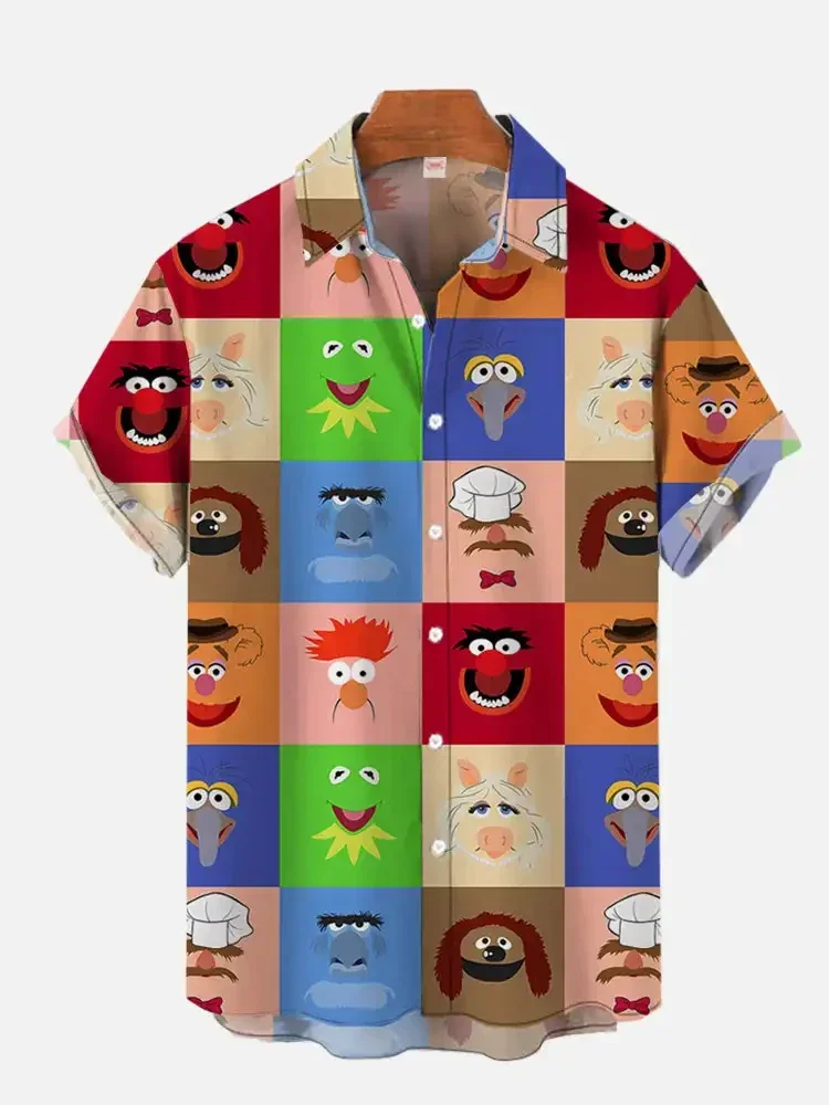 

Абстрактная гавайская рубашка середины века, современная красочная рубашка с геометрическим рисунком, ночной принт, нагрудный карман, рубашка с коротким рукавом, повседневная рубашка