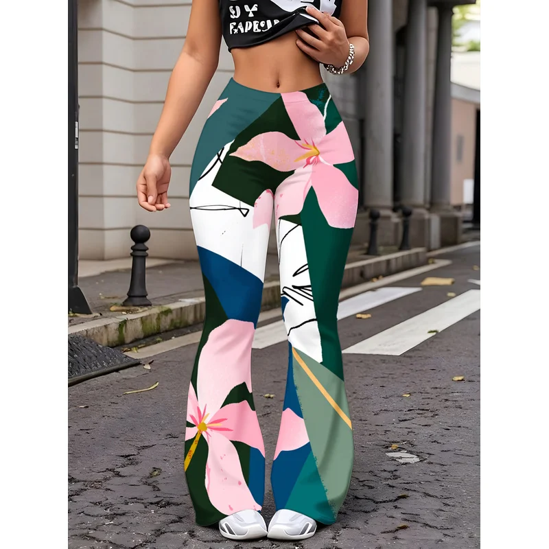 Girls All Over Print Flare Pants Stretchy Bell Bottom Leggings Elastic Waist Pants for Tween Teens Back to School Outfit