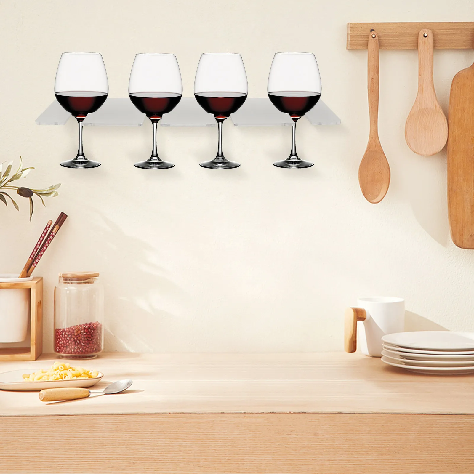 2Pcs Clear Acrylic Wine Glass Rack Under Cabinet Hanging Stemware Holder Space Saving Wine Glass Organizer for Kitchen Bar view 3