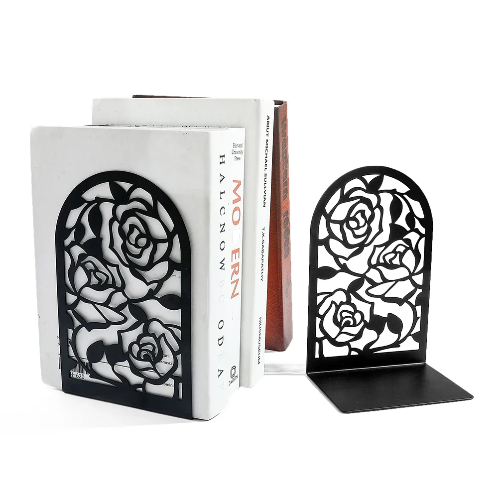 style  Rose Book rack 2pcs/set  Ends for Book Lovers Holder Office Desktop Gift for Women Men Bookend for Heavy Books