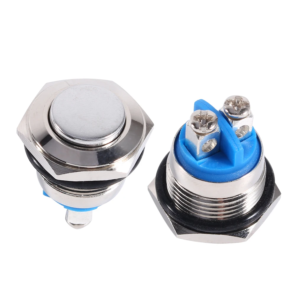 12V 16mm Car Waterproof Momentary Metal Push Button ON OFF Horn  Silver Horn  Engine Starter Round Button
