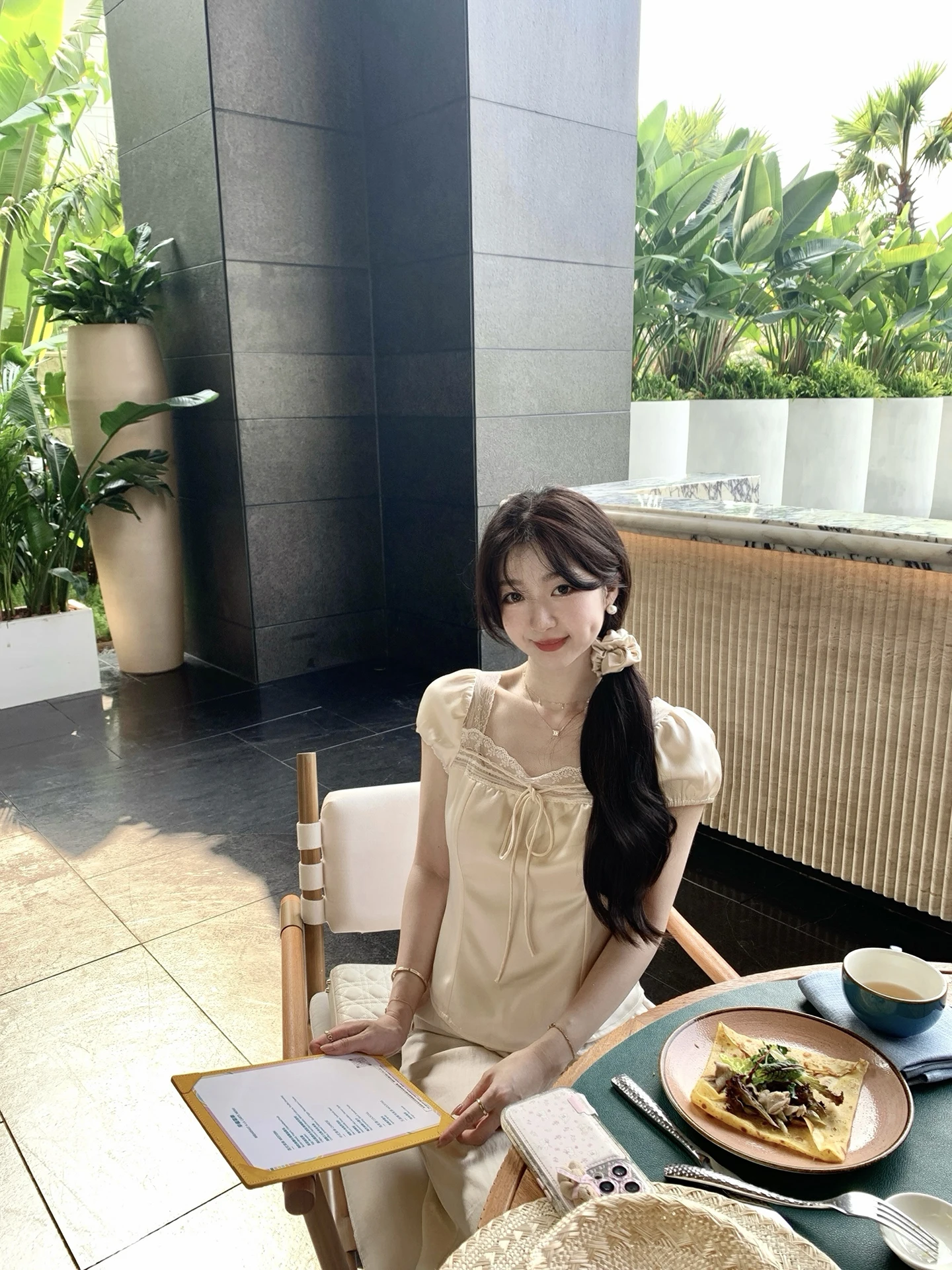 

Zhaobao Ni Lemon Tartar Women's Acetate Lace Shirt Spring Summer Slimming Short Sleeve Square Collar Top