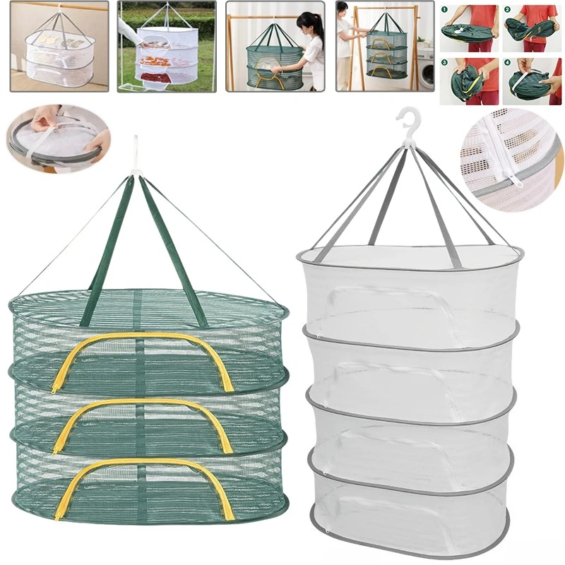 

1/2/3/4Layer Hanging Mesh Drying Rack Foldable Hanging Basket Multifunctional Drying Net for Clothes Toy Vegetables Fruits Fish