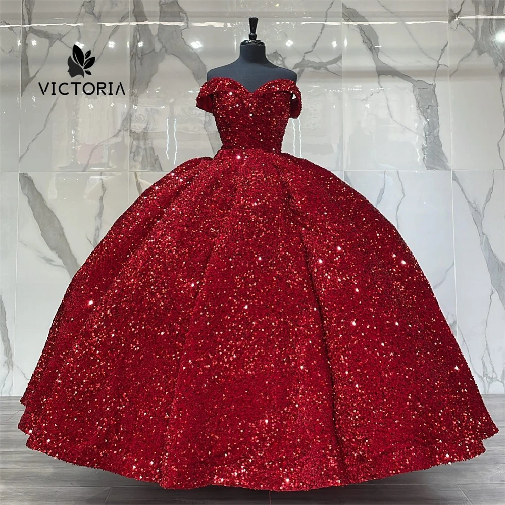 

Floor Length Red Sequin Off The Shoulder Quinceanera Dress Ball Gown Charro Mexican vestido de 15 quinceañera 2024 azul zafi