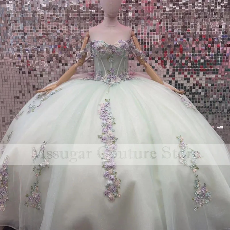 فساتين Sweet 16 Quinceanera 2023 بدون الكتف مزينة بحفلات مخصصة للأميرة Vestidos De 15 Años