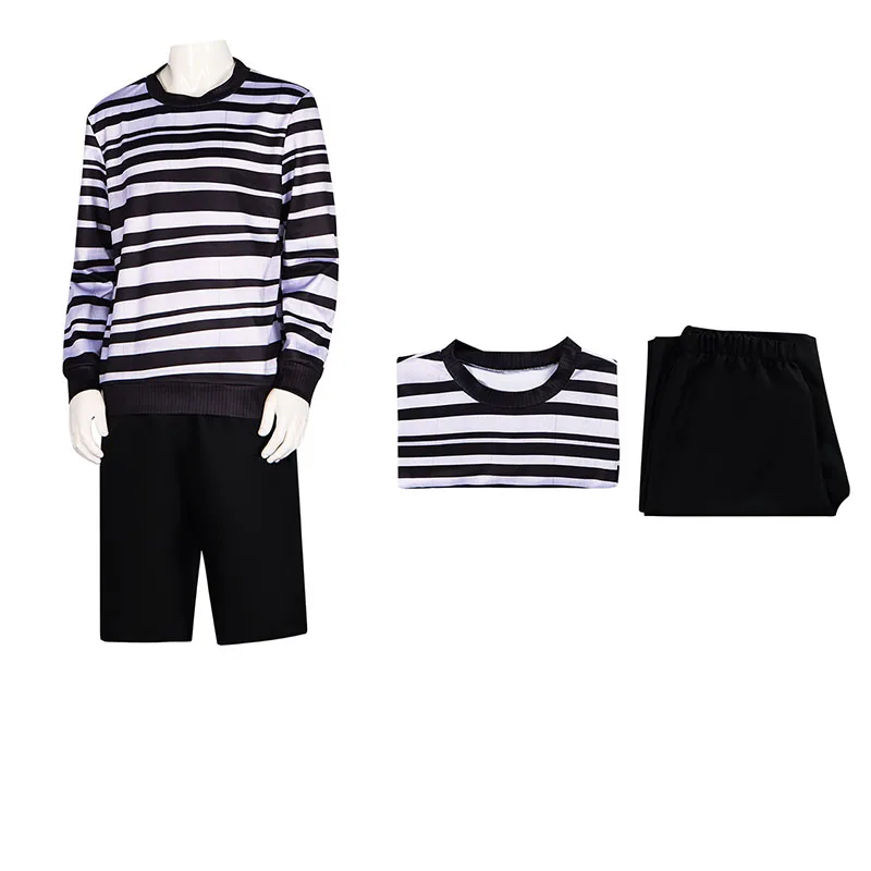 

Черно-белая полосатая рубашка для мальчиков Адамс для косплея для среды, американский сериал, Хэллоуин, та же танцевальный карнавальный костюм