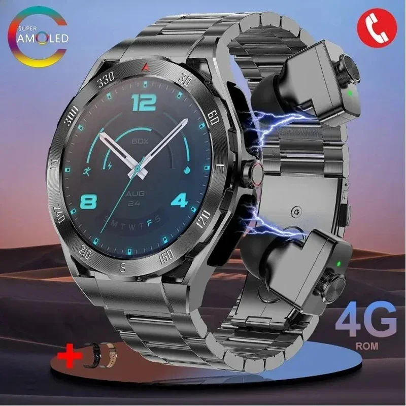 2024 New AMOLED Smart Watch Men GPS Tracker 4GB Local Music Playback HD Recording 3 In1 Voice Call Smartwatch For Huawei Xiaomi