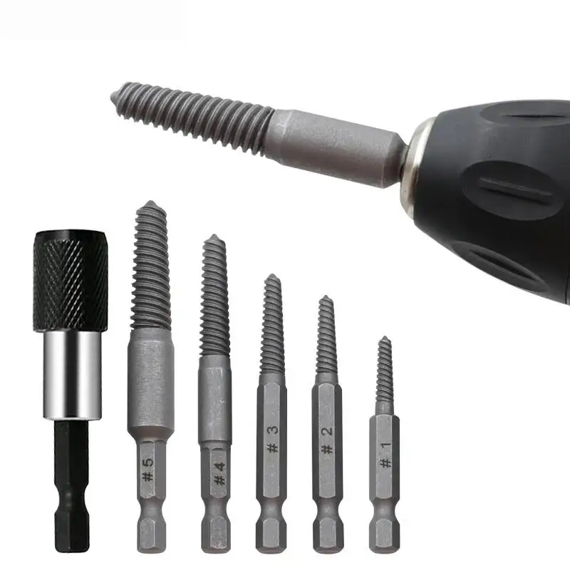 5/6Pcs Durable Carbon Steel Broken Screw Extractor Set Rustproof Damaged Bolt Remover for Home DIY Woodworking