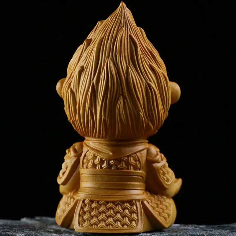 Boxwood Wood Carving Sun Wukong Monkey King Hand-Carved Sculpture B Style