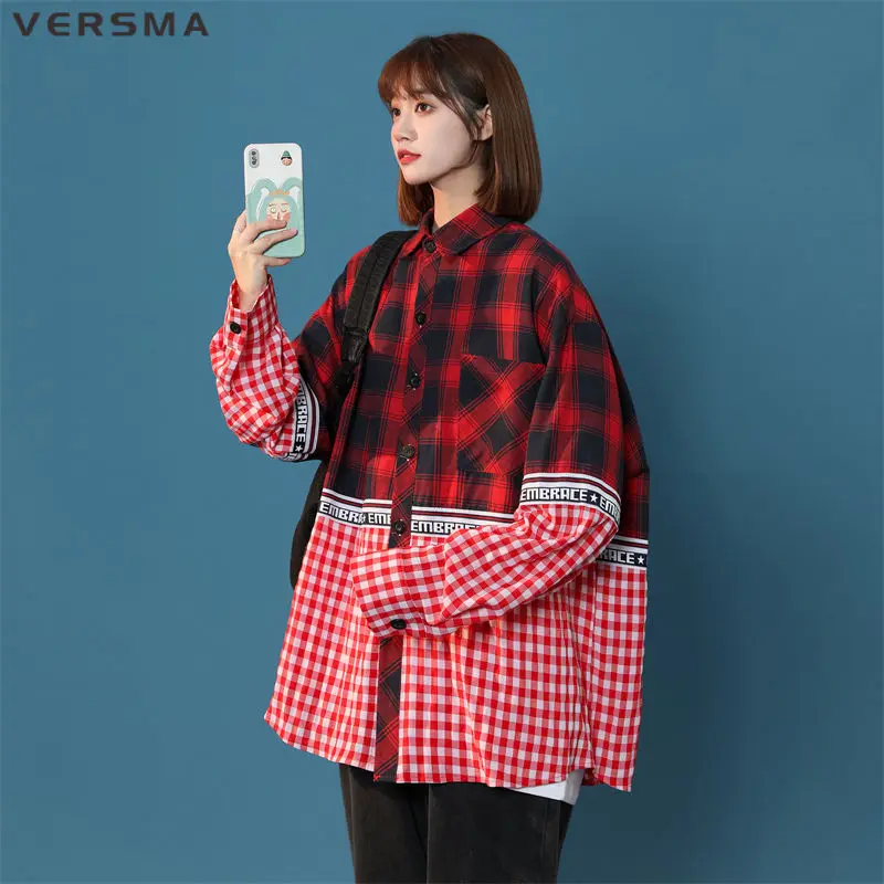 VERSMA Japanese Vintage Stylish Plaid Stitch Yellow Boys Girls Shirts Men Cotton Girl Long Sleeve Shirt Women XXXL Dropshipping