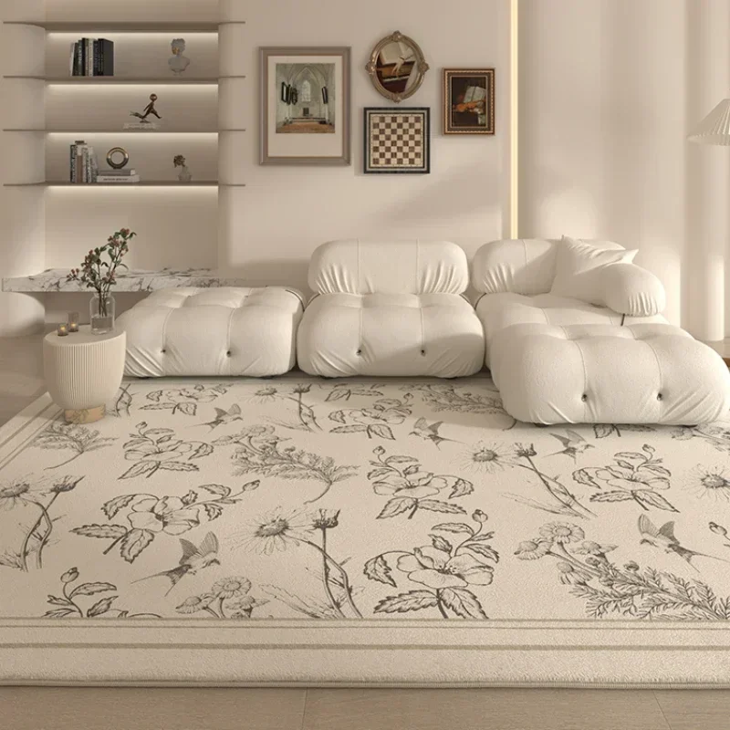 

French Retro Living Room Carpet Modern Simple Ink Style Bedroom Bedside Nonslip Carpets Light Luxury High End European Style Rug