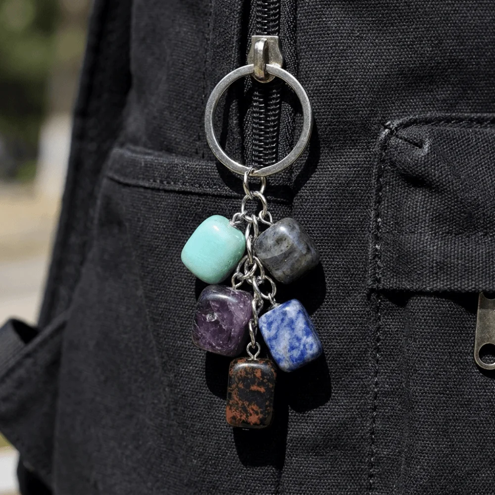 Trendy Stone 12 Constellation Keychain Zodiac Alloy Birthstone Key Pendant Lightweight Multicolor Astrology Keyring Bag Charm