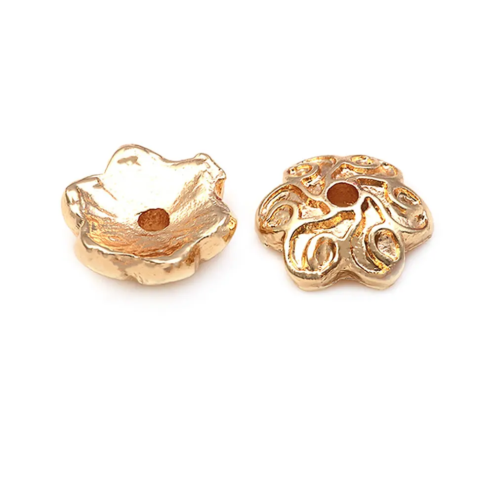 18K Goldfarbene Messing-Blumenperlenkappen Hochwertige DIY-Schmuckherstellungszubehör Halsketten- und Ohrring-Accessoires für Frauen – Detail 26