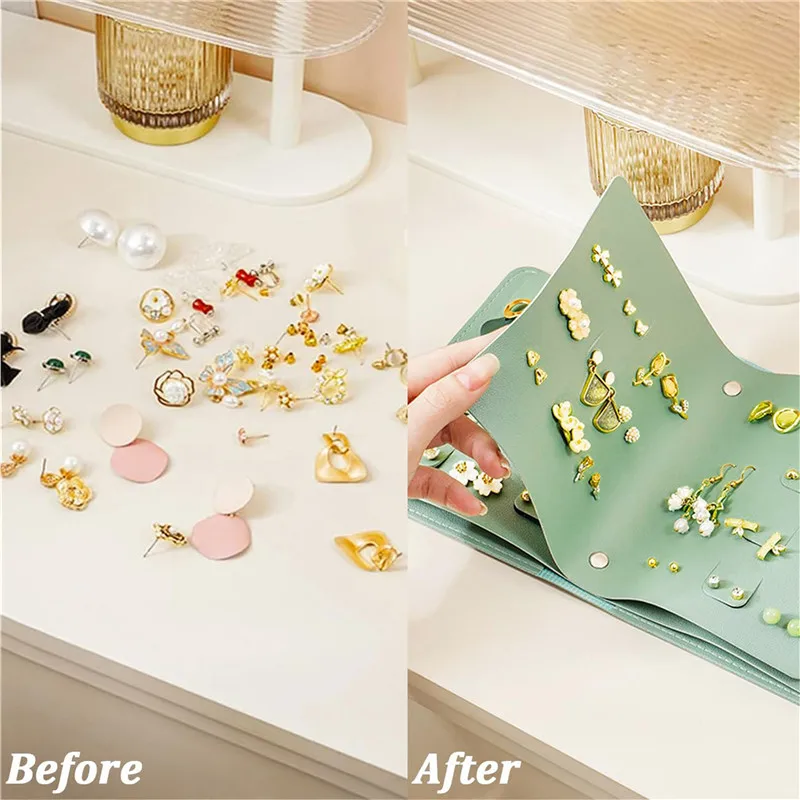 Earrings Organizer Album PU Leather Portable Ear Studs Holder Storage Bag Earring Book Solid Color Travel Jewelry Case Box