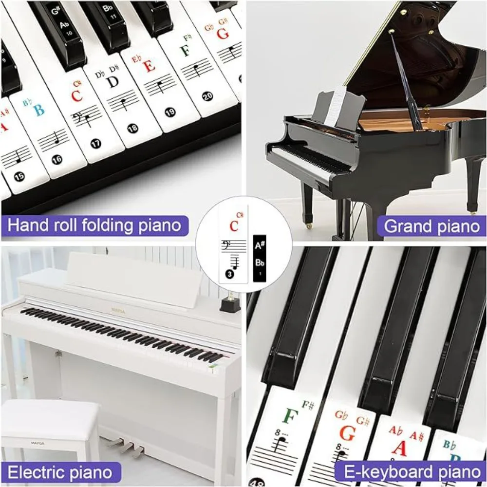 88/61/54/49 Key Piano Keyboard Stickers Self-adhesive Removable Piano Spectrum Sticker Symbol Tools Transparent