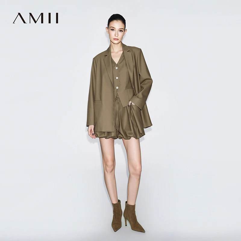 Amii Women's Jackets 2026 Autumn New V-neck Vest Bud Shorts Separate Blazer Women's Fashionable Versatile Top Female 12641056